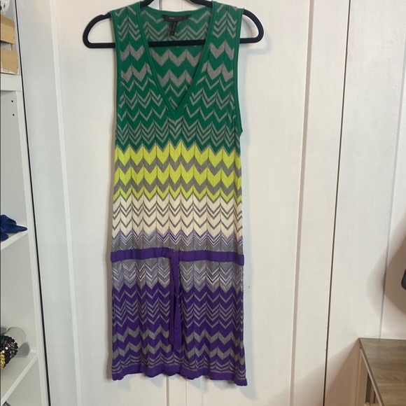 BCBGMAXAZRIA Womens Mini Dress Sleeveless Knit V Neck Multicolor Small - Picture 1 of 7